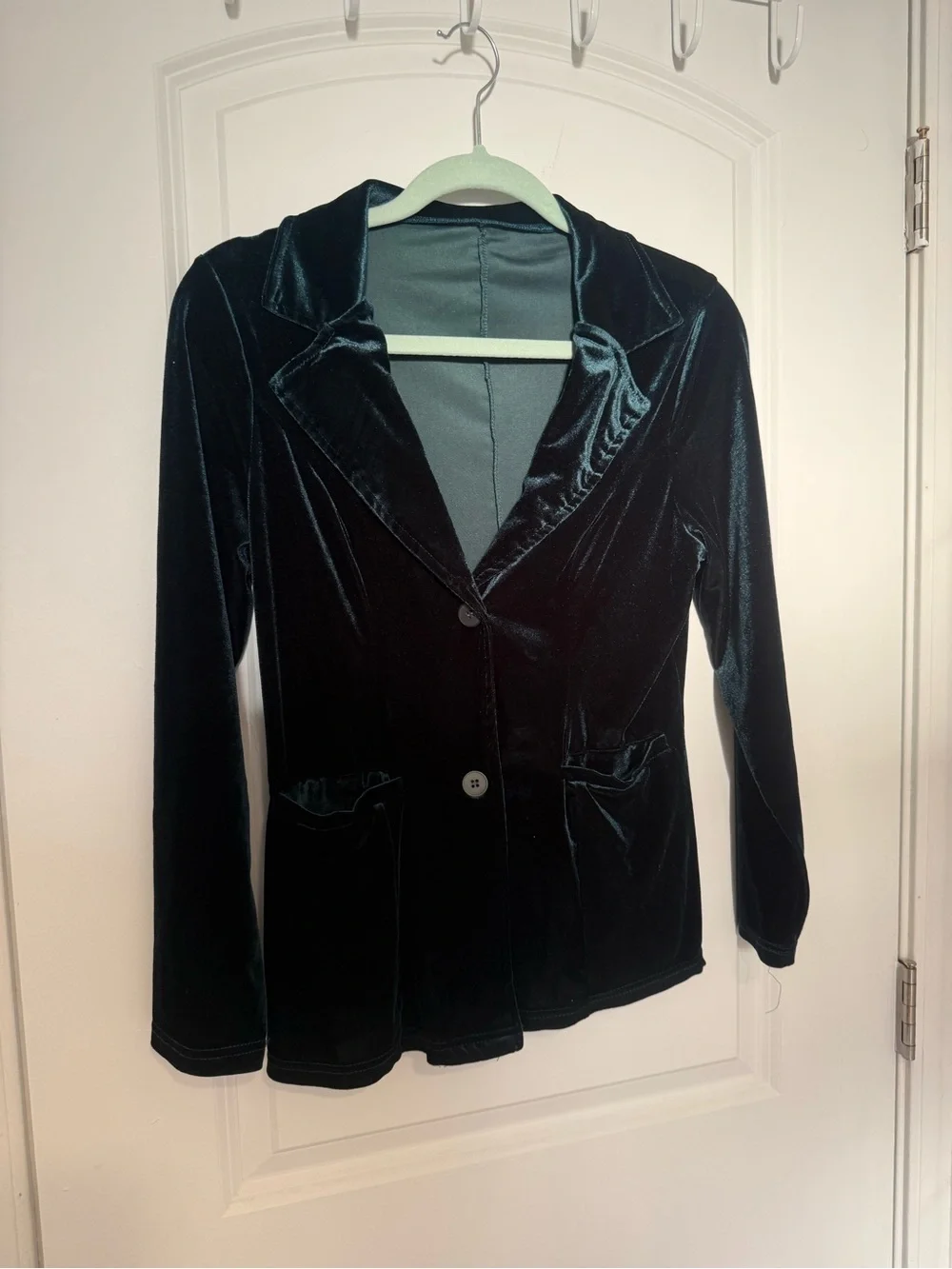 Women's Velvet Blazer Jacket in Dark Green